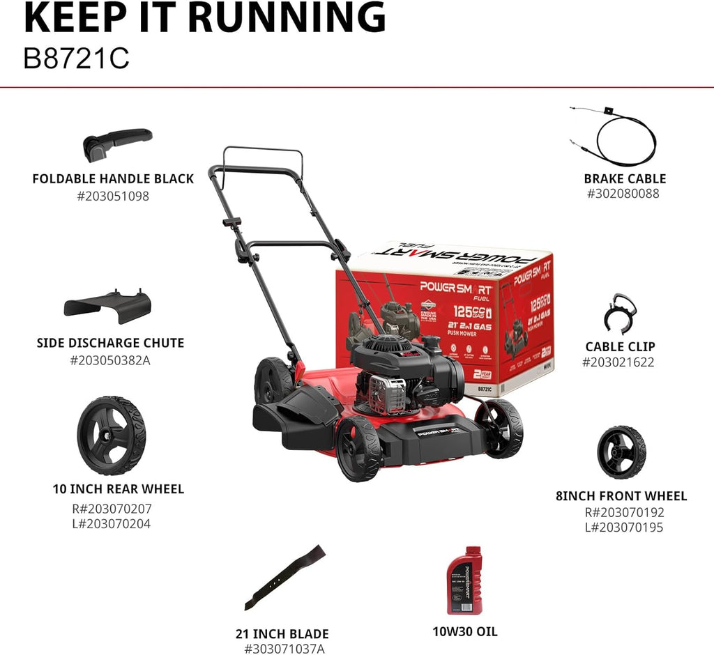 Tondeuse à gazon à gazon à essence PowerSmart de 53 cm (21 po) avec moteur Briggs & Stratton E300 de 125 cm³, tondeuse poussée 2 en 1 avec broyage et éjection latérale.