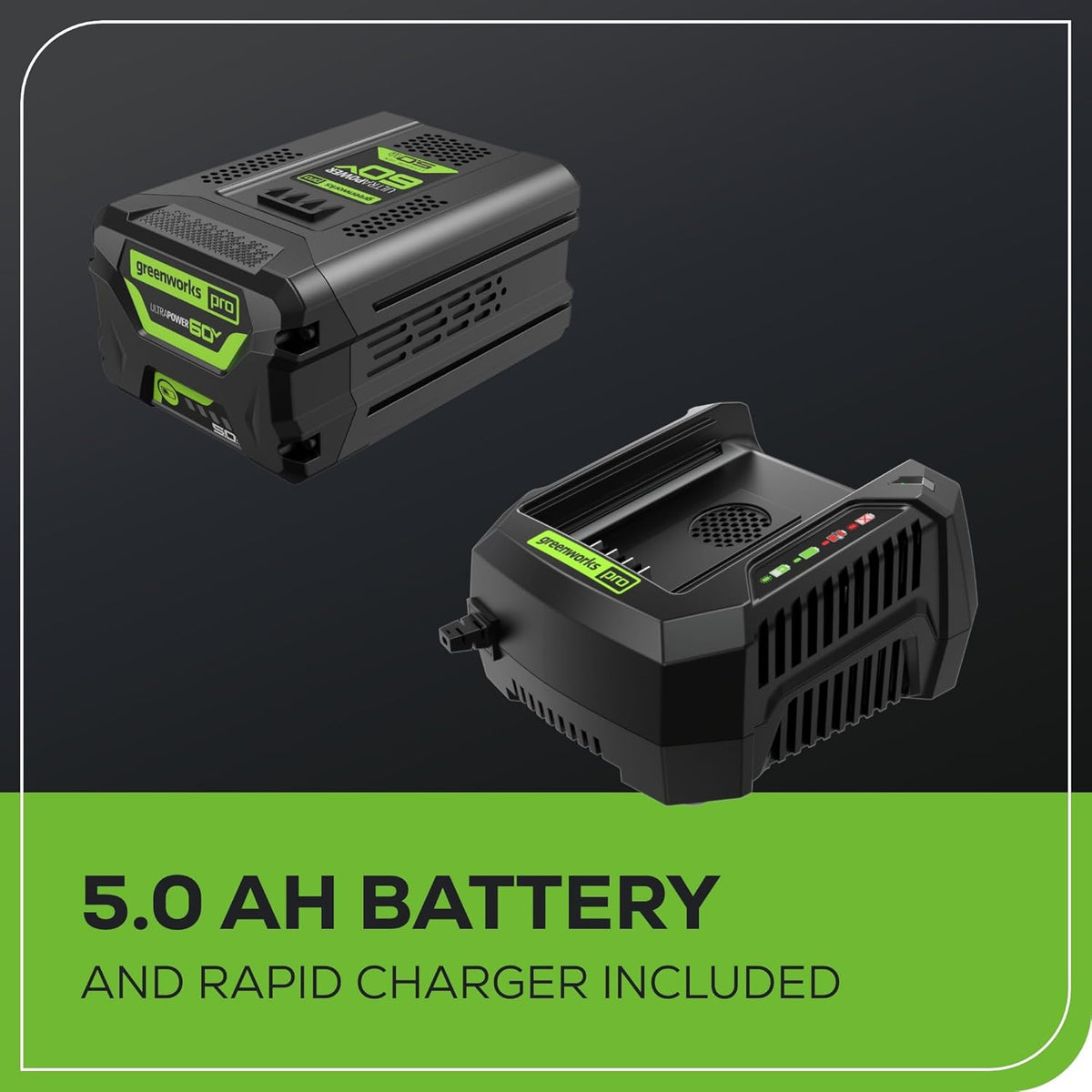 Tondeuse à gazon à gazon sans fil Greenworks 60V 21 (poussée), batterie 5,0 Ah (1/2 acre, chargeur rapide, 4 en 1, lumières LED, IPX4)