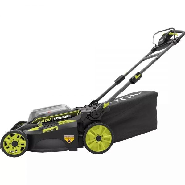 Tondeuse à gazon à gazon autotractée 40 V sans balais de 50 cm (20 po) avec coupe-bordures et souffleur de feuilles, livrée avec 2 batteries et 2 chargeurs.