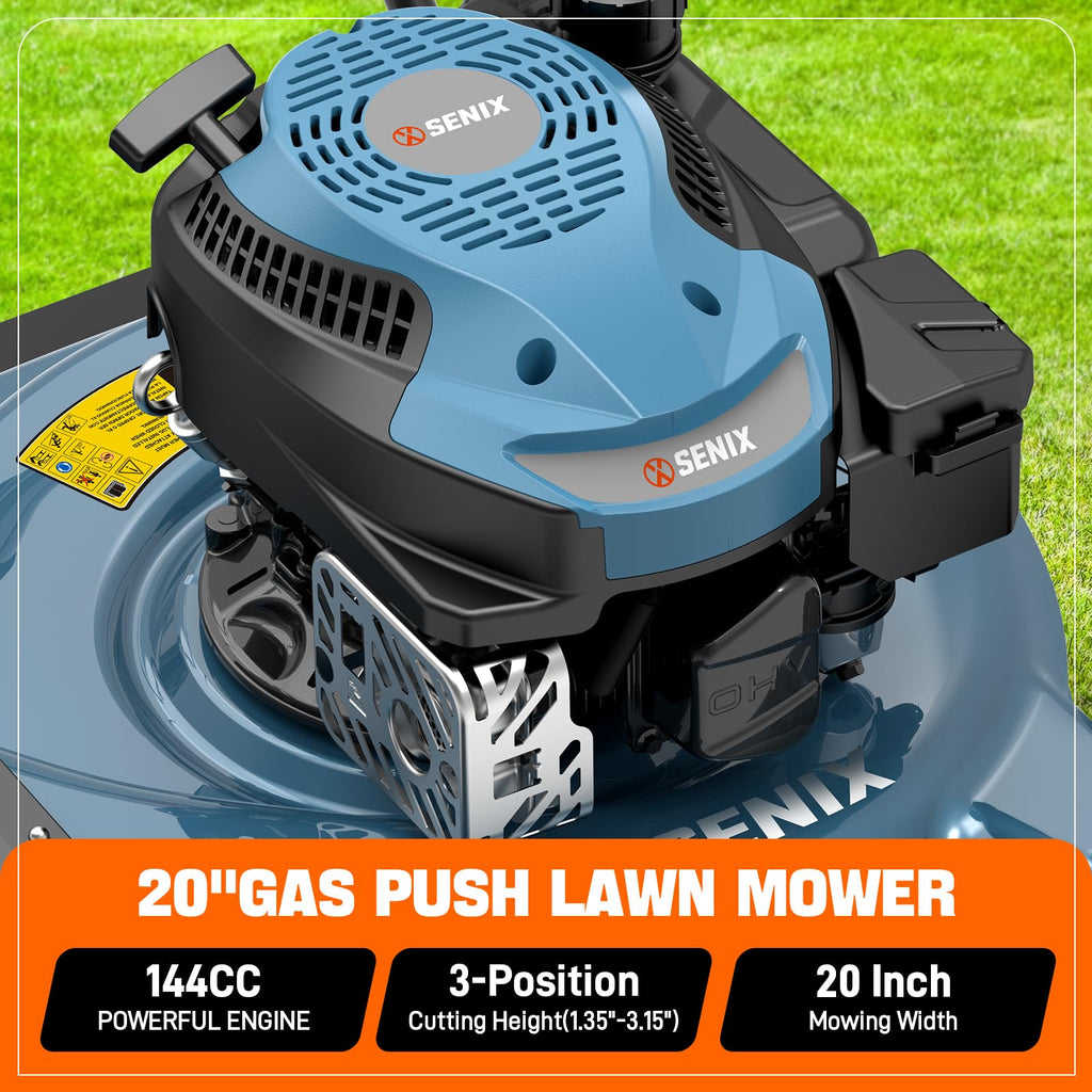 Tondeuse à gazon à gazon à essence SENIX 20 avec moteur 4 temps et réglage de la hauteur
