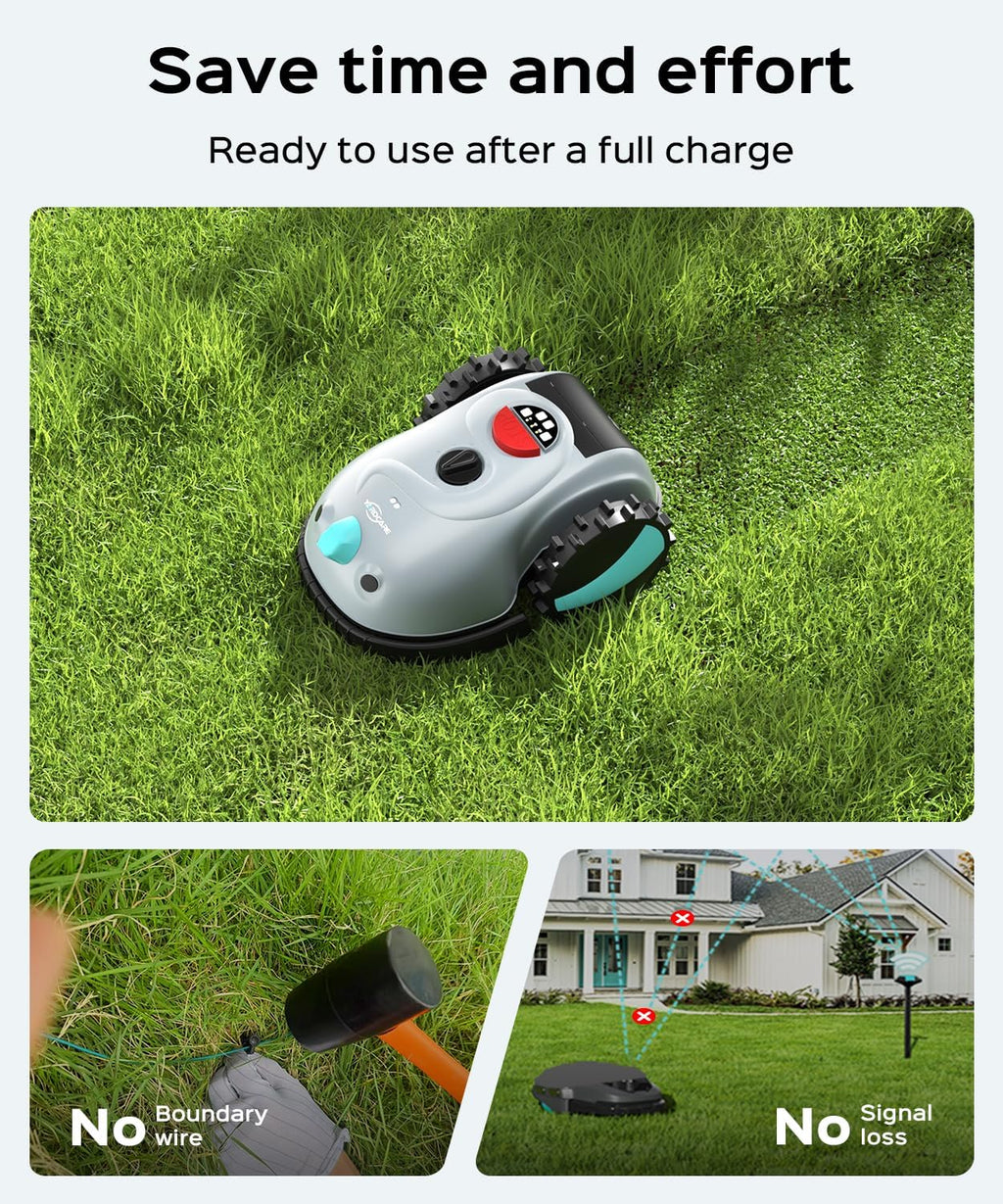 Tondeuse à gazon à gazon robot V100 avec navigation HD Vision, détection intelligente des obstacles, capteurs de collision, hauteur de coupe réglable, fonctionnement silencieux – idéale pour les petites pelouses jusqu'à 1 600 pi².