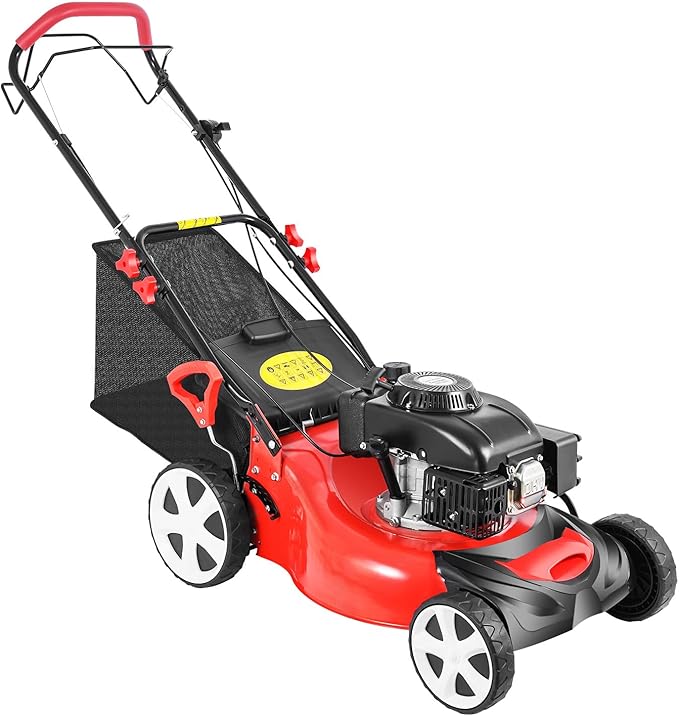 Tondeuse à gazon à gazon autotractée à essence, moteur OHV 140 cm³, 50 cm (20 pouces), 3 en 1, hauteur de coupe réglable, idéale pour les terrains de sport, l'aménagement paysager communautaire et municipal.