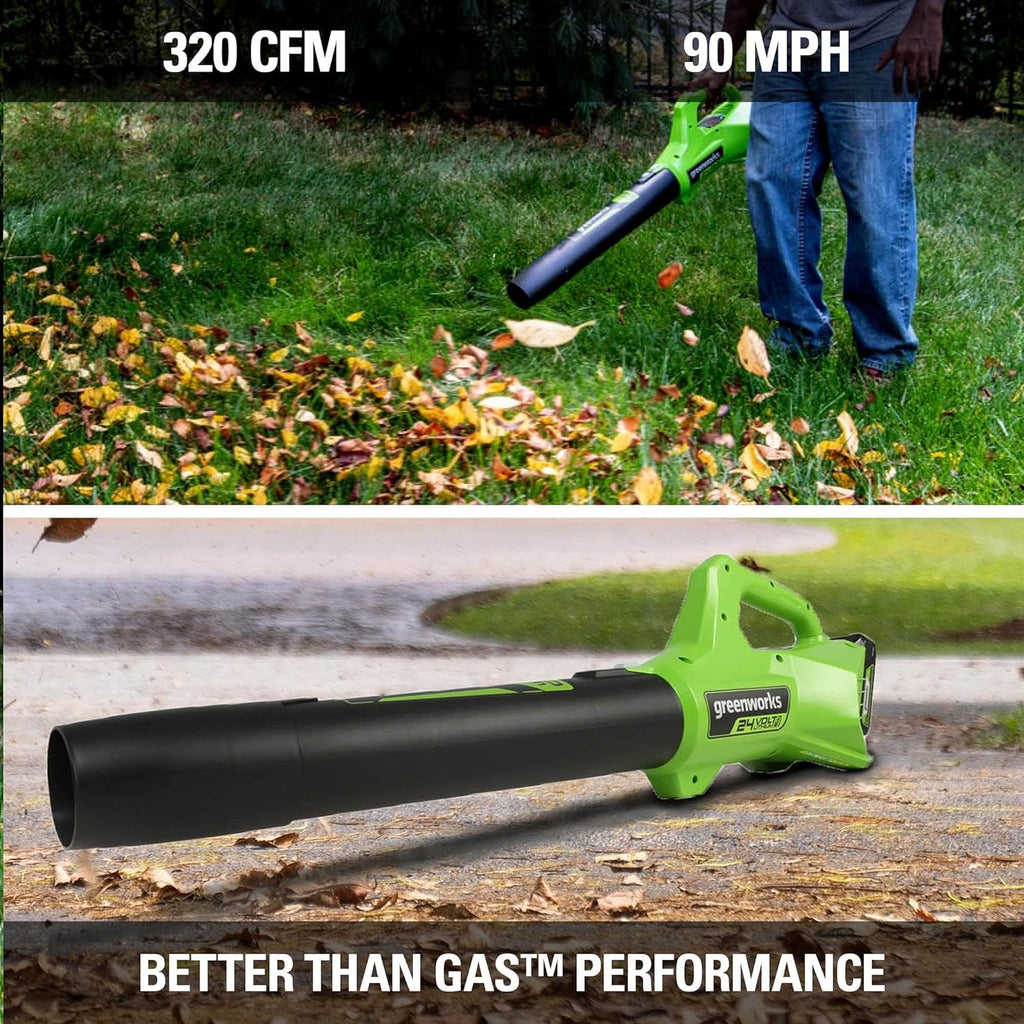 Ensemble tondeuse à gazon à batterie sans fil Greenworks 48 V (24 V x 2) 20 po, coupe-bordures/dresse-bordures à fil de 12 po et souffleur de 320 pi³/min avec (2) batteries de 4,0 Ah, (1) batterie de 2,0 Ah et chargeurs