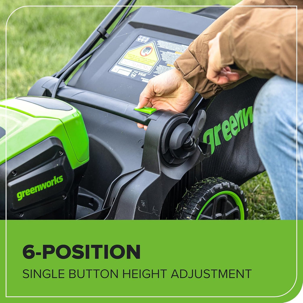 Tondeuse à gazon à gazon sans balais Greenworks 60 V 17 pouces (à pousser) + souffleur sans balais 60 V (610 CFM), batterie 4,0 Ah et chargeur 3 A