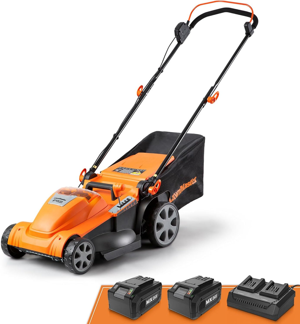 Tondeuse à gazon sans balais LawnMaster CLMF4817E 48V MAX avec 2 batteries 24V MAX 4,0 Ah et un chargeur double