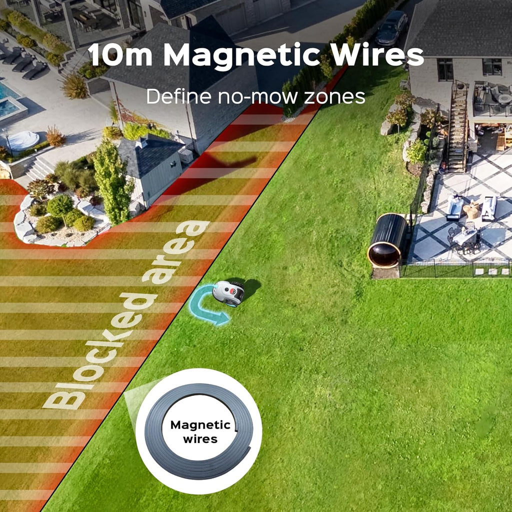 Tondeuse à gazon à gazon robot V100 avec navigation HD Vision, détection intelligente des obstacles, capteurs de collision, hauteur de coupe réglable, fonctionnement silencieux – idéale pour les petites pelouses jusqu'à 1 600 pi².
