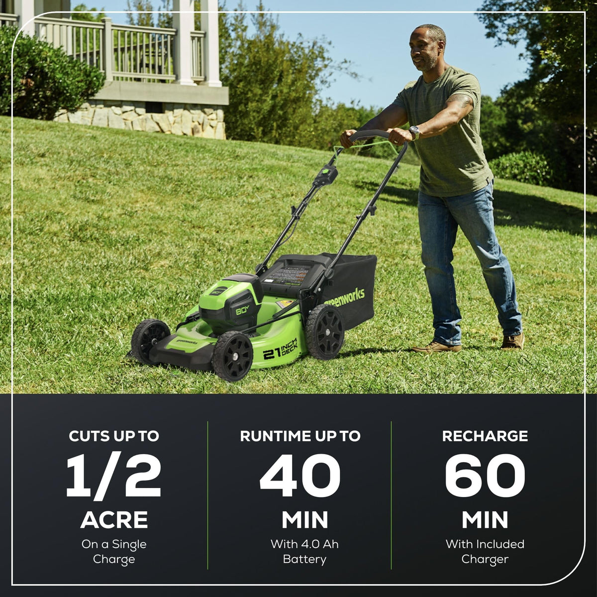 Tondeuse à gazon à gazon sans fil Greenworks 80V 21 sans balais