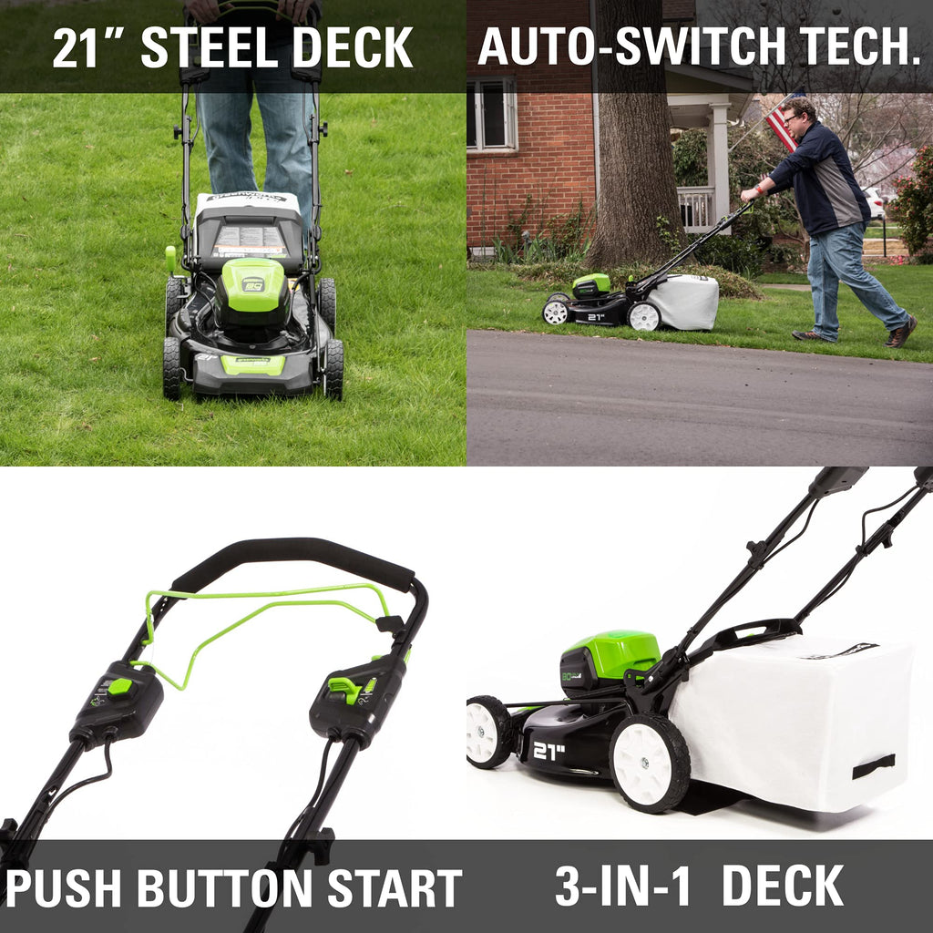 Tondeuse à gazon à gazon sans fil 80 V, autotractée et sans balais de 21 pouces | Greenworks