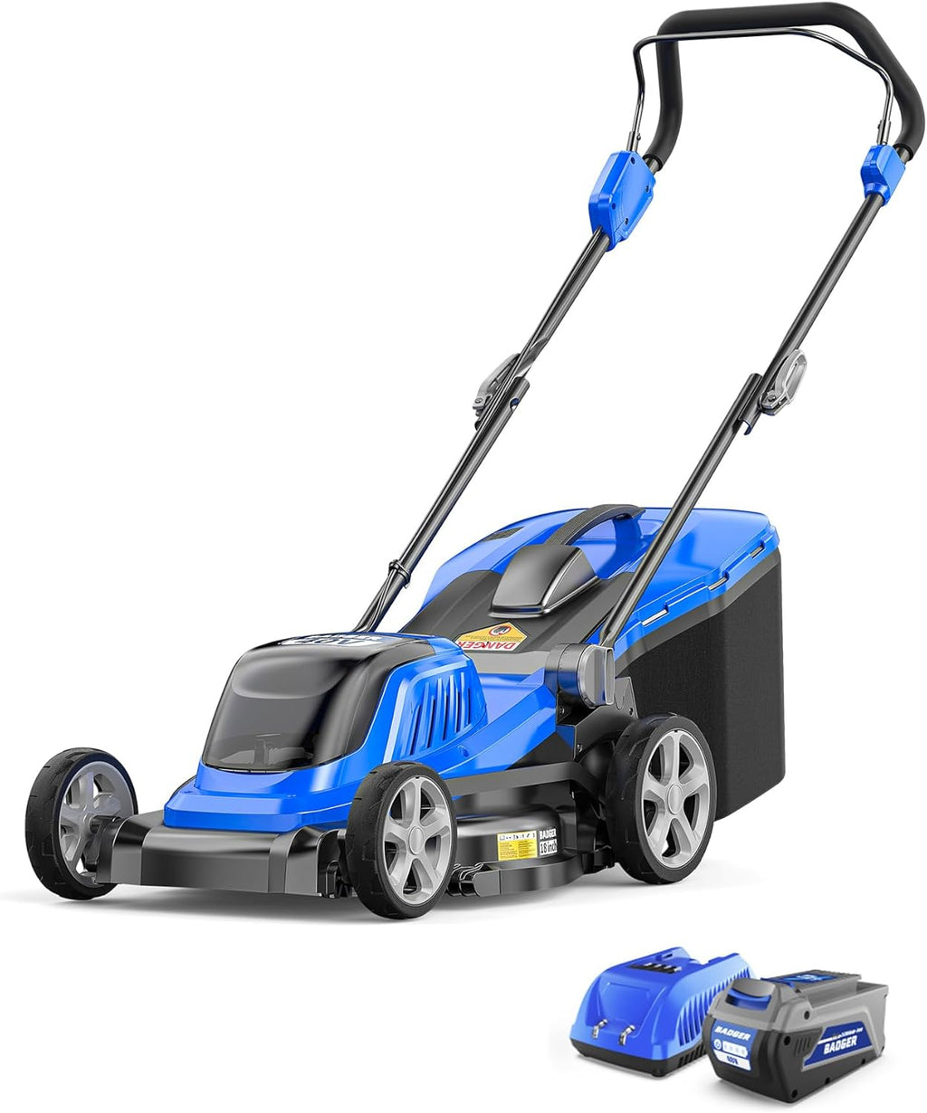 Tondeuse à gazon à gazon sans fil Wild Badger Power 40 V 18″, sans balais, 5 445 pi²/0,125 CA, 1 batterie de 4,0 Ah et chargeur rapide, 5 hauteurs de coupe pour pelouses de petite à moyenne taille