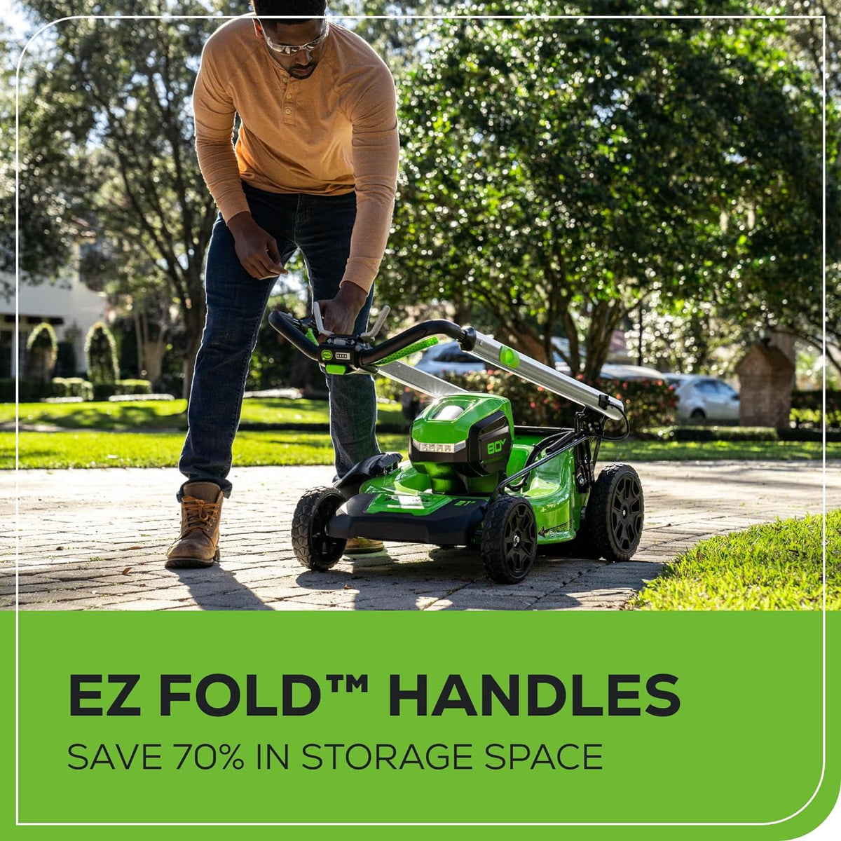 Tondeuse à gazon à gazon sans fil autotractée Greenworks 80V 21 – Moteur sans balais, éclairage LED, batterie 4,0 Ah et chargeur rapide (plus de 75 outils compatibles)