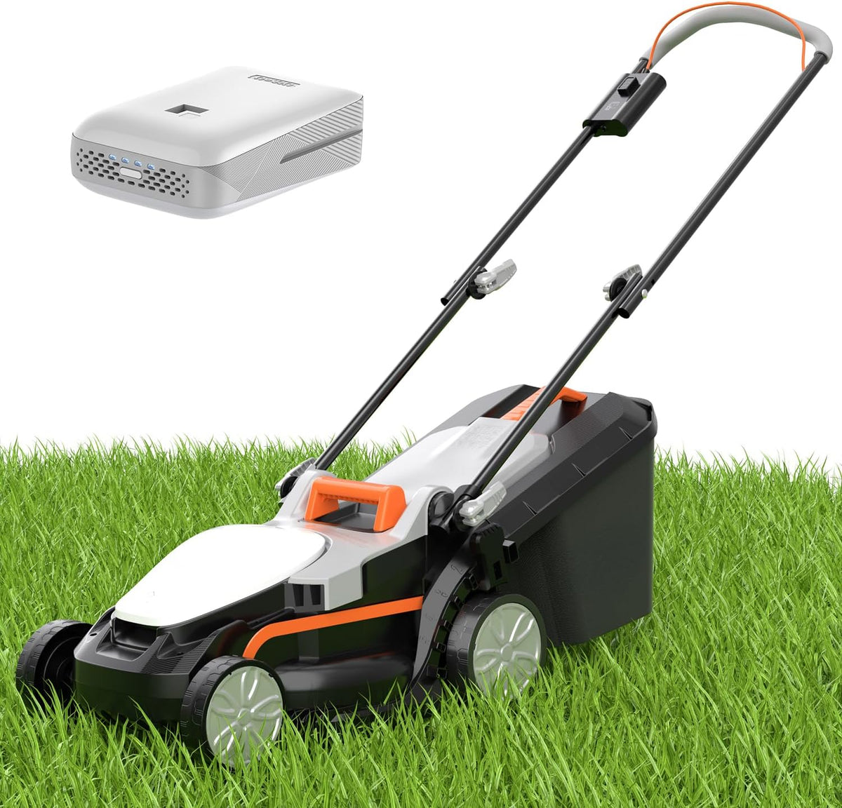 Tondeuse à gazon à gazon électrique sans fil Litheli, pour pelouse de 120 m² (1300 pi²), avec moteur, largeur de coupe de 33,5 cm (13,2 po), capacité du réservoir de 30 litres (8 gallons), hauteur de coupe réglable de 2,5 à 6,5 cm (1 à 2,5 po), batte