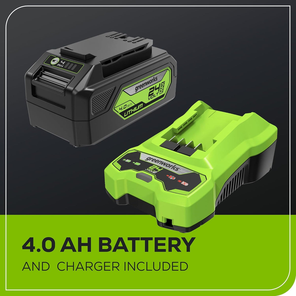 Tondeuse à gazon à gazon sans fil Greenworks 24 V 13" avec batterie 4,0 Ah et chargeur. Tondeuse à pousser sans entretien avec fonction mulching/ramassage 2 en 1.