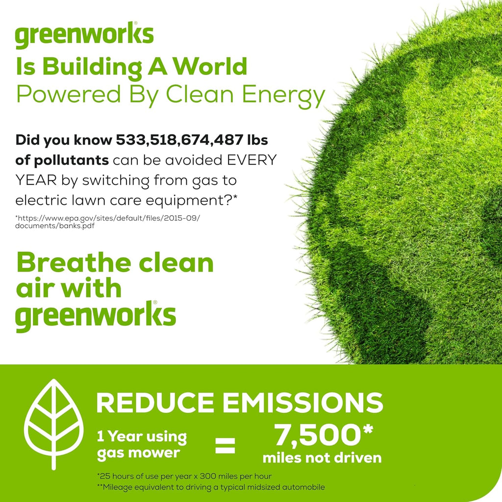 Tondeuse à gazon à gazon sans fil Greenworks 24 V 13" avec batterie 4,0 Ah et chargeur. Tondeuse à pousser sans entretien avec fonction mulching/ramassage 2 en 1.