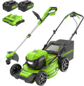 Tondeuse à gazon à gazon autotractée sans fil Greenworks 48 V (2 x 24 V) avec deux (2) batteries USB 5,0 Ah et chargeur ; kit coupe-bordures/dresse-bordures sans fil 24 V (outil seul).