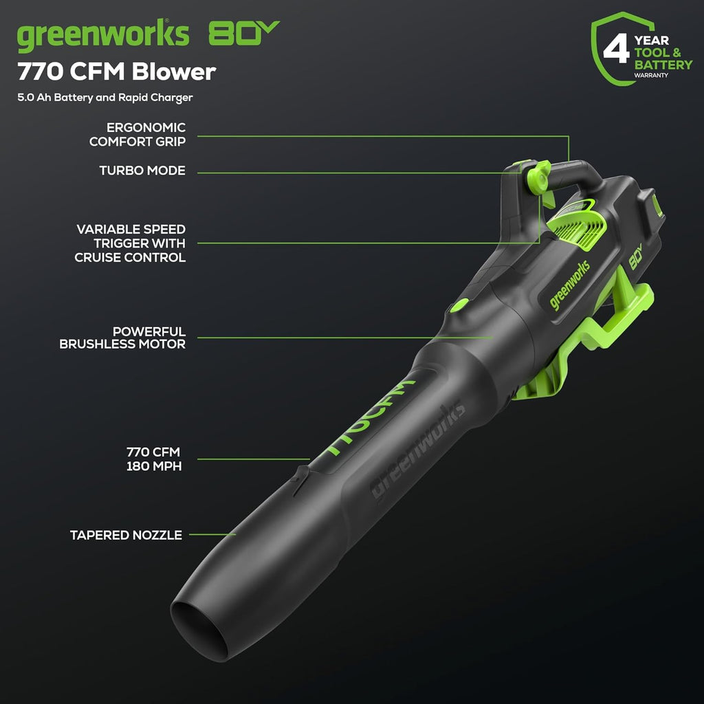 Tondeuse à gazon à gazon autotractée Greenworks 80V 21 avec souffleur (2e génération) Batterie 5,0 Ah