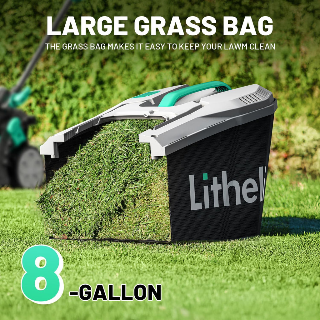 Tondeuse à gazon à gazon sans fil Litheli 33 cm (13 pouces), 5 hauteurs de coupe, 20 V, idéale pour le jardin, la cour et la ferme. Moteur sans balais, batterie 4,0 Ah et chargeur inclus.