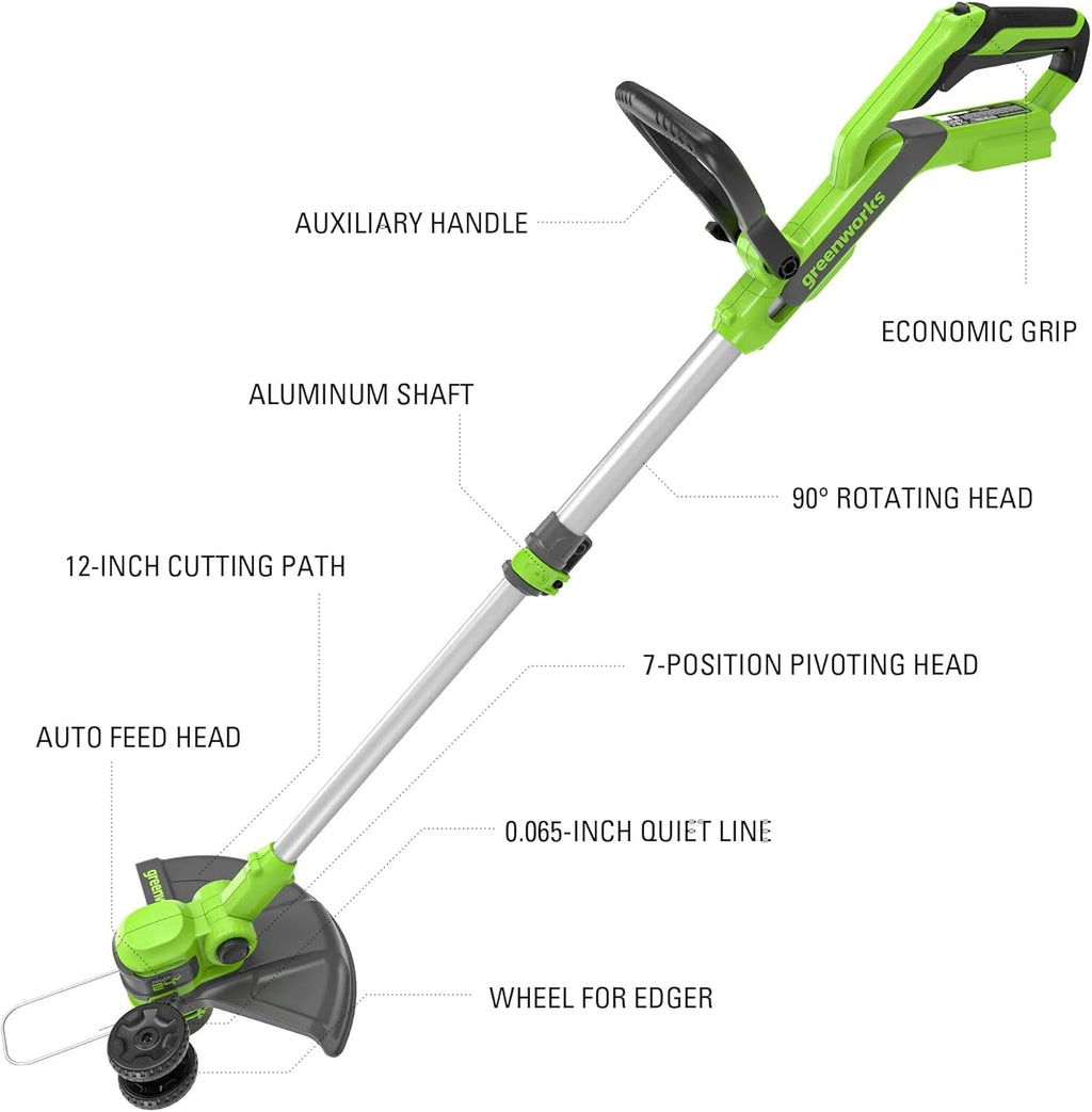 Ensemble tondeuse à gazon à batterie sans fil Greenworks 48 V (24 V x 2) 20 po, coupe-bordures/dresse-bordures à fil de 12 po et souffleur de 320 pi³/min avec (2) batteries de 4,0 Ah, (1) batterie de 2,0 Ah et chargeurs