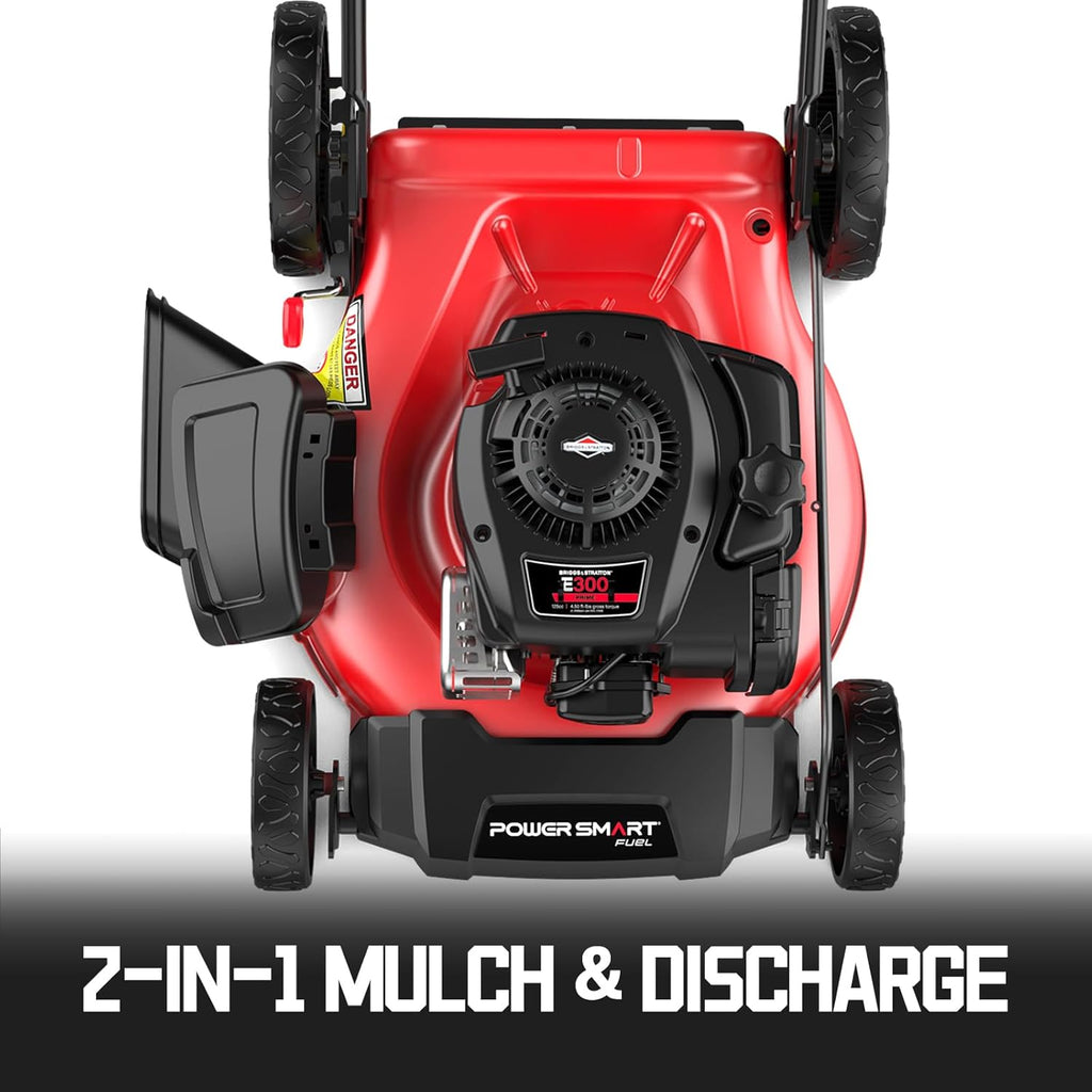 Tondeuse à gazon à gazon à essence PowerSmart de 53 cm (21 po) avec moteur Briggs & Stratton E300 de 125 cm³, tondeuse poussée 2 en 1 avec broyage et éjection latérale.