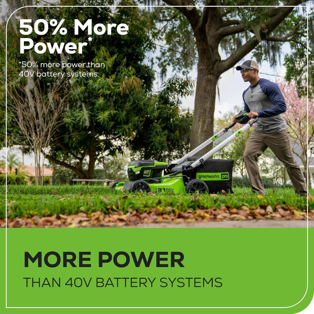 Tondeuse à gazon à gazon sans fil Greenworks 60V 21 (poussée), batterie 5,0 Ah (1/2 acre, chargeur rapide, 4 en 1, lumières LED, IPX4)