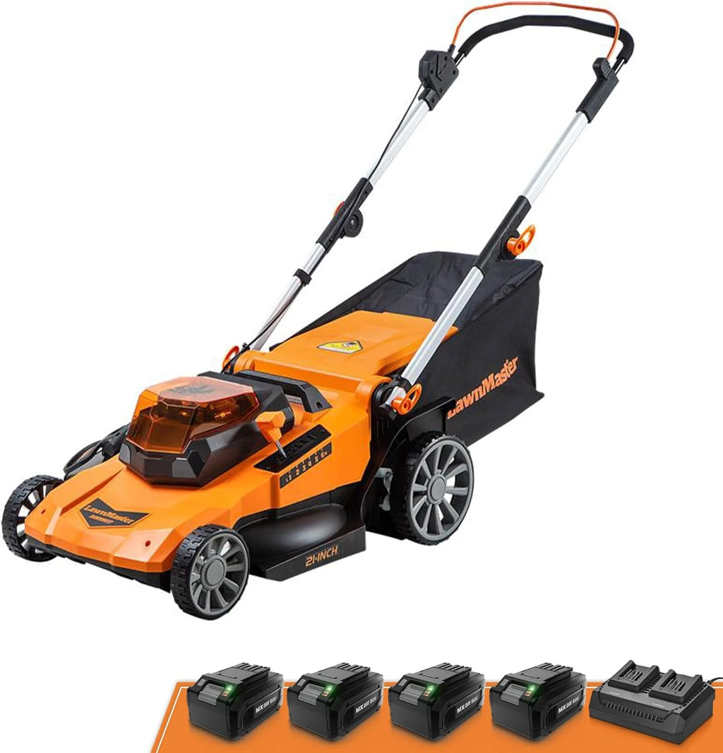 Tondeuse à gazon à gazon sans fil LawnMaster 13 pouces 24 V Max avec 2 batteries de 4,0 Ah et un chargeur (21 pouces avec 4 batteries)