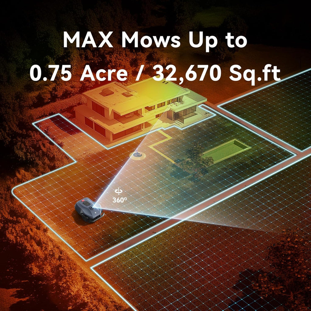 Tondeuse à gazon robot Neomow X SE sans fil pour terrain de 0,3 hectare (0,75 acre). Technologie 3D LiDAR SLAM + cartographie visuelle. Connexion 4G, sans station RTK, évitement d'obstacles précis par IA, application de contrôle, système antivol.
