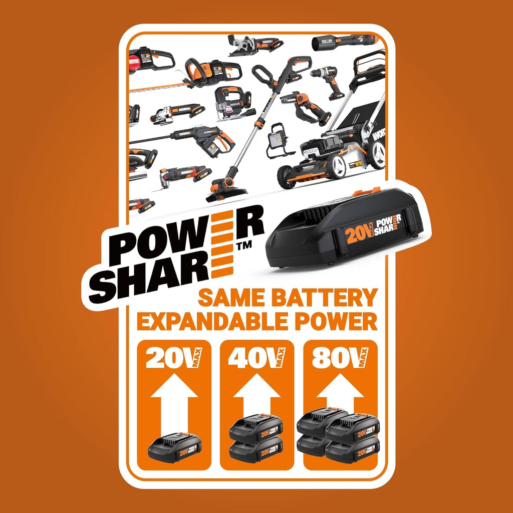 Tondeuse à gazon à gazon sans fil WORX 14 2 en 1 : tondeuse électrique silencieuse, compacte et légère, avec réglage de la hauteur de coupe sur 6 positions pour les petits jardins. 2 batteries et un chargeur inclus. WG779