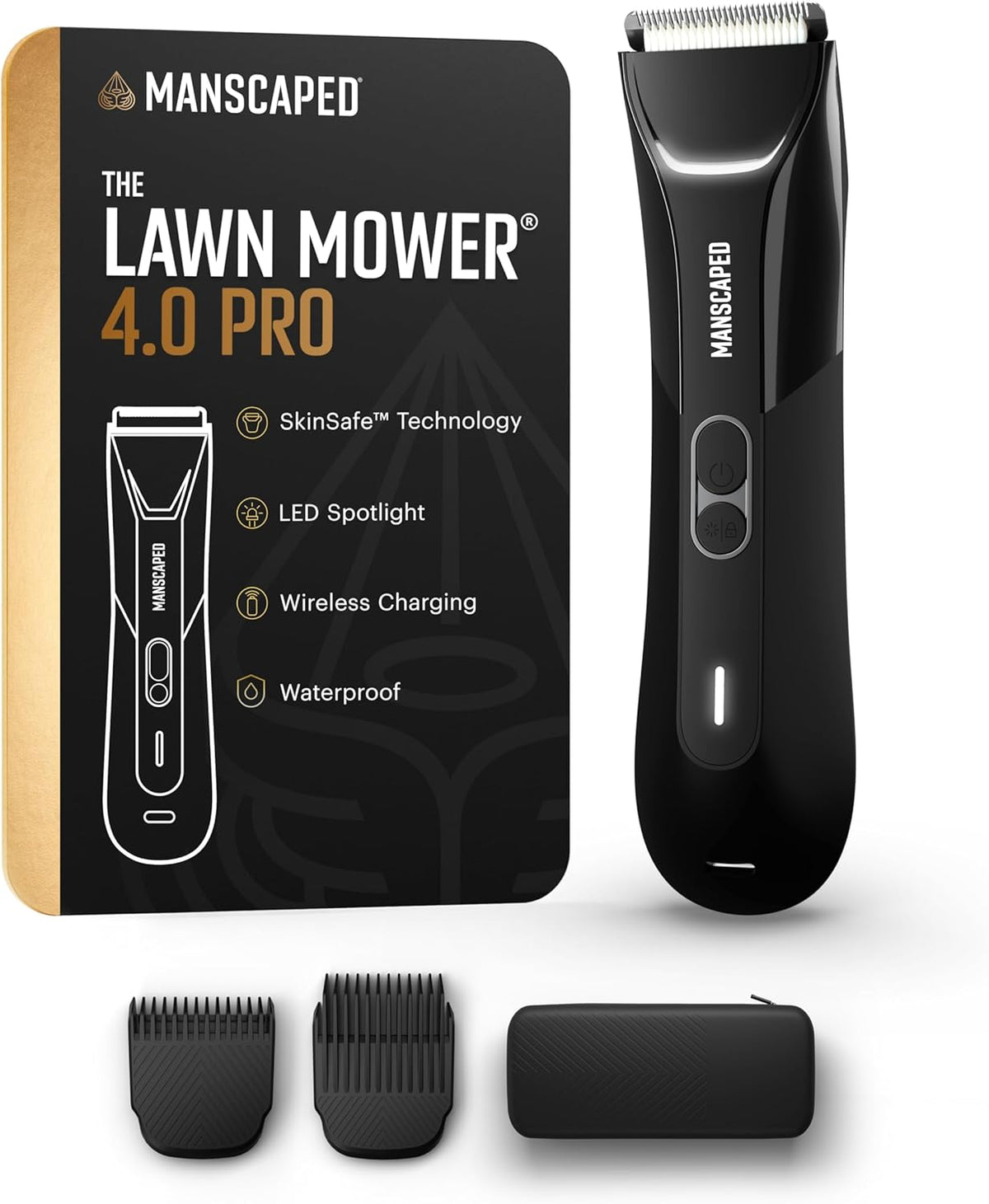 MANSCAPED® The Lawn Mower® 4.0 PRO - Tondeuse à gazon pour le maillot et le corps, lame SkinSafe® améliorée, étanche et utilisable sur peau sèche ou humide, compatible avec la recharge USB-C et sans fil, rasoir intime pour homme avec verrouillage de