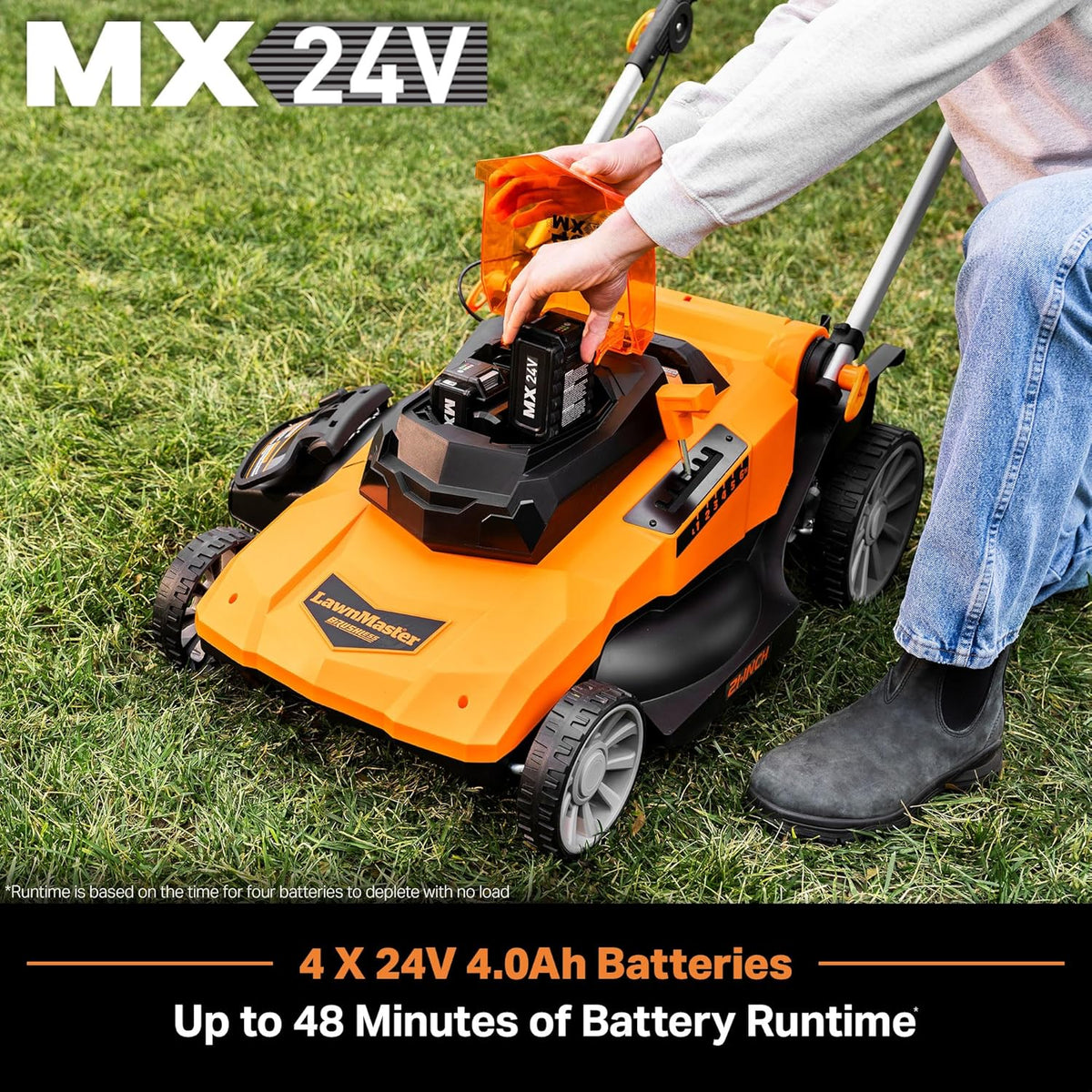 Tondeuse à gazon à gazon sans fil LawnMaster 13 pouces 24 V Max avec 2 batteries de 4,0 Ah et un chargeur (21 pouces avec 4 batteries)