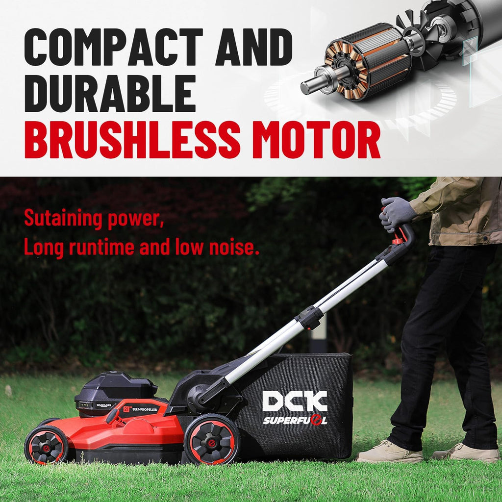 Tondeuse à gazon à gazon électrique sans fil 58 V 21 pouces, autotractée, moteur sans balais, 3 en 1 (tonte/ramassage/mulching), 7 hauteurs de coupe, pliable, éclairage LED, batterie 7,5 Ah et chargeur (60 min d'autonomie)