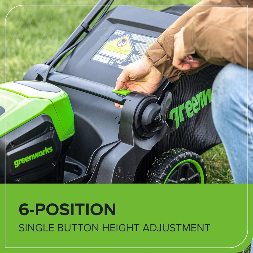 Tondeuse à gazon à gazon sans fil Greenworks 60V 17" sans balais, 2 en 1, mulching/ramassage, batterie 4,0 Ah et chargeur 3 A (autonomie de 40 min)