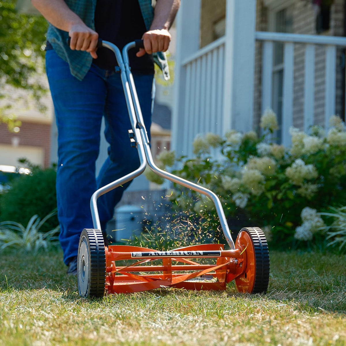 Tondeuse à gazon à gazon manuelle American Lawn Mower Company 1204-14, 14 pouces, 4 lames, rouge