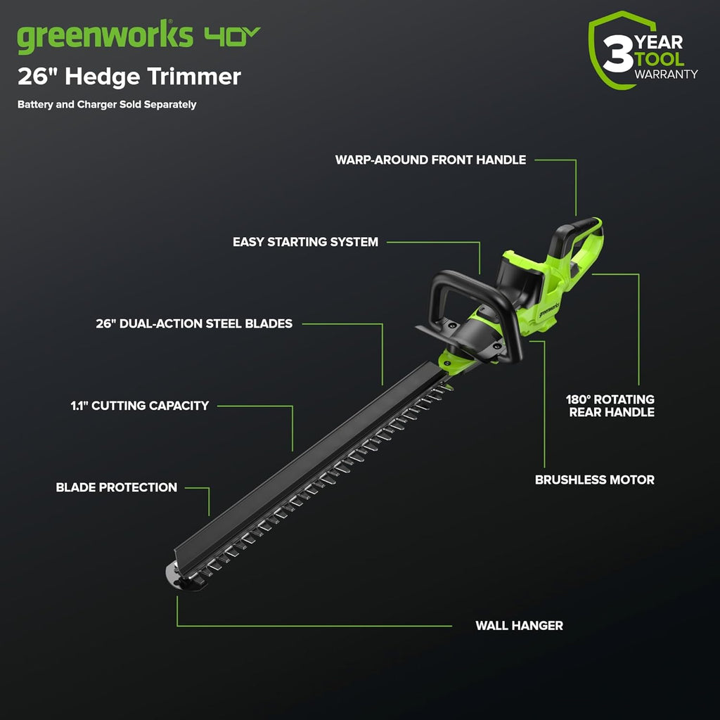 Taille-haie sans balais Greenworks 40 V 66 cm (outil seul) pratique