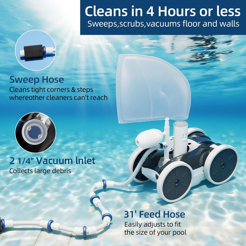 Appareil de nettoyage de piscine sous pression latérale MAKHOON Upgrade – Nettoyeur de piscine professionnel pour effectuer le nettoyage performant – Structure stable à 4 roues