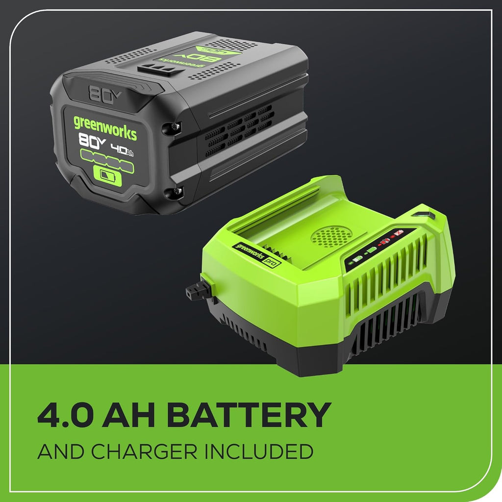Tondeuse à gazon à gazon électrique sans fil Greenworks 80 V 53 cm (autotractée) + souffleur de feuilles axial (580 CFM) (plus de 75 outils compatibles), batterie 4,0 Ah et chargeur rapide 60 minutes, vert et noir