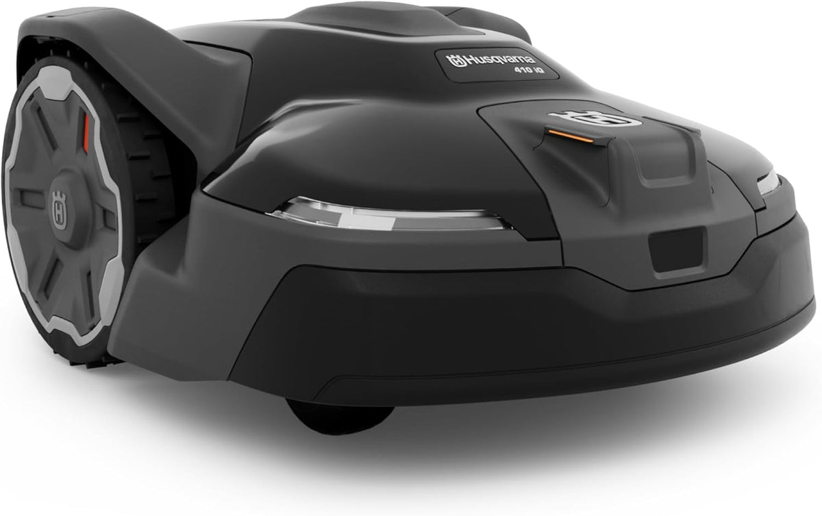Tondeuse à gazon robot Husqvarna 410iQ Automower, capacité de tonte de 0,5 acre, sans fil, avec station de charge, station de référence RS1 EPOS et lames de rechange, 970727401