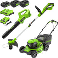 Ensemble tondeuse à gazon à batterie sans fil Greenworks 48 V (24 V x 2) 20 po, coupe-bordures/dresse-bordures à fil de 12 po et souffleur de 320 pi³/min avec (2) batteries de 4,0 Ah, (1) batterie de 2,0 Ah et chargeurs