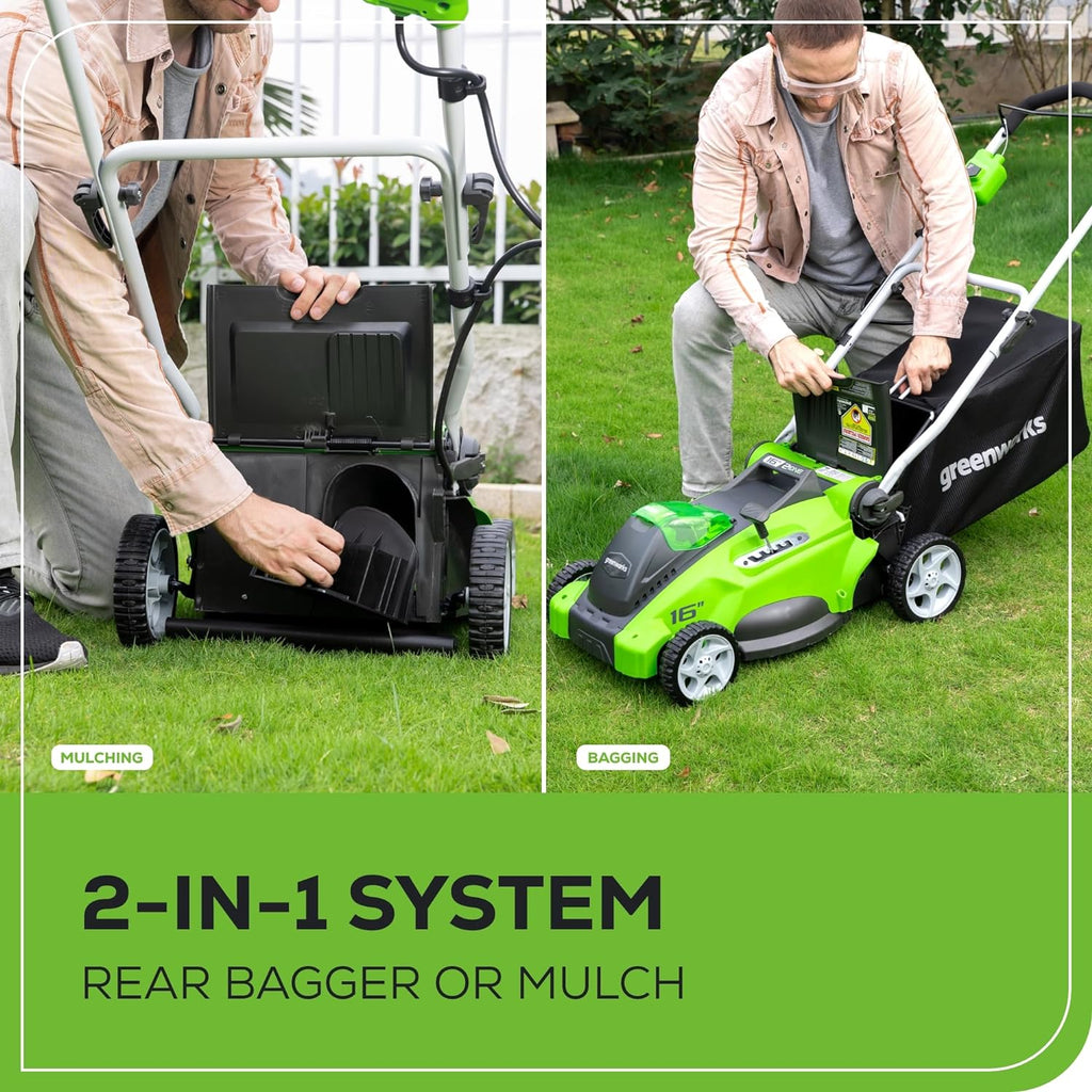 Tondeuse à gazon à gazon sans fil Greenworks 40V 16" ultra-légère à pousser avec batterie 4,0 Ah et chargeur (compatible avec plus de 75 outils, autonomie de 45 minutes)