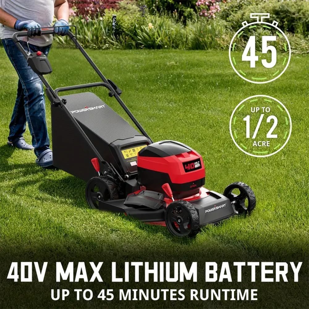 Tondeuse à gazon à gazon électrique sans fil 40 V avec batterie 4,0 Ah et chargeur, tondeuse de 43 cm (17 pouces), silencieuse, légère, poignées pliables
