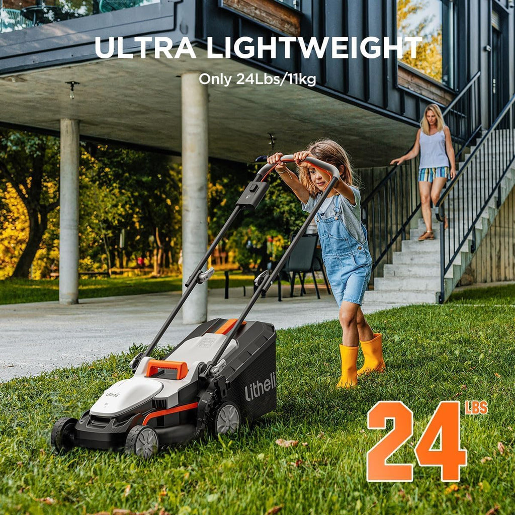 Tondeuse à gazon à gazon sans fil Litheli U20 Handy+ 20 V, 33 cm (13 pouces), idéale pour le jardin, la cour et la ferme. 5 hauteurs de coupe, légère et batterie portable 4,0 Ah incluse.
