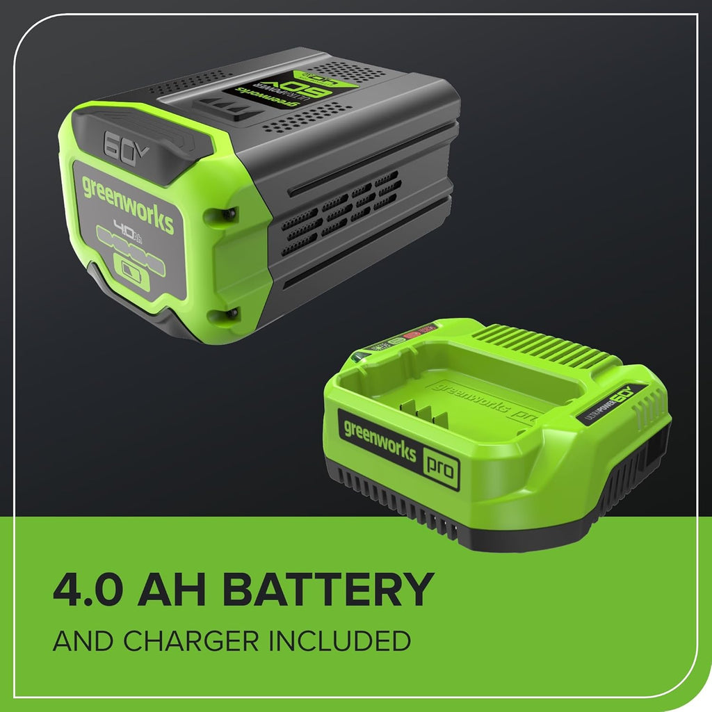 Tondeuse à gazon à gazon sans fil Greenworks 60V 17" sans balais, 2 en 1, mulching/ramassage, batterie 4,0 Ah et chargeur 3 A (autonomie de 40 min)