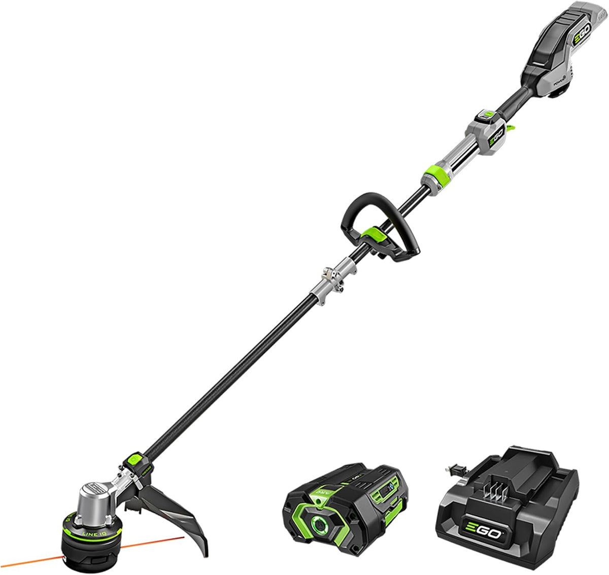 Coupe-bordures à batterie EGO POWER+ 16 pouces pour désherber et tailler les mauvaises herbes, avec manche télescopique en fibre de carbone POWERLOAD LINE IQ, batterie 56 V 4,0 Ah et chargeur inclus - ST1623T pratique