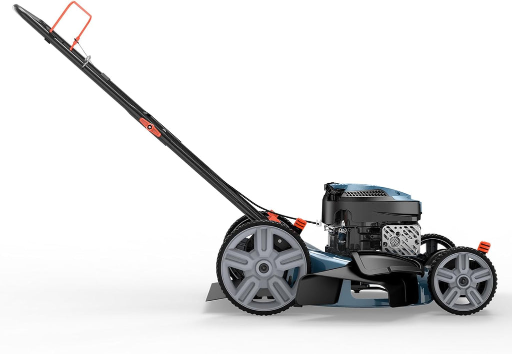 Tondeuse à gazon à gazon à essence SENIX 144 cm³, 53 cm (21 pouces), 2 en 1, poussée avec mulching et éjection latérale, moteur 4 temps, 6 hauteurs de coupe réglables pour jardin et cour.