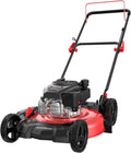 Tondeuse à gazon à gazon à essence de 21 pouces, équipée d'un moteur tout-terrain quatre temps de 144 cm3, dotée de fonctions de broyage et d'éjection latérale, avec une hauteur de coupe réglable sur 6 positions.