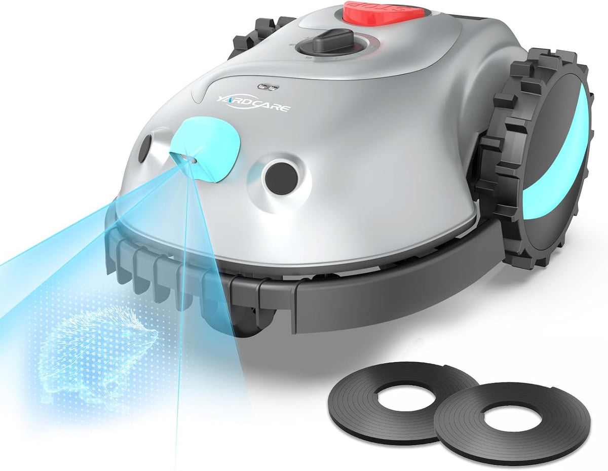 Tondeuse à gazon à gazon robot V100 avec navigation HD Vision, détection intelligente des obstacles, capteurs de collision, hauteur de coupe réglable, fonctionnement silencieux – idéale pour les petites pelouses jusqu'à 1 600 pi².