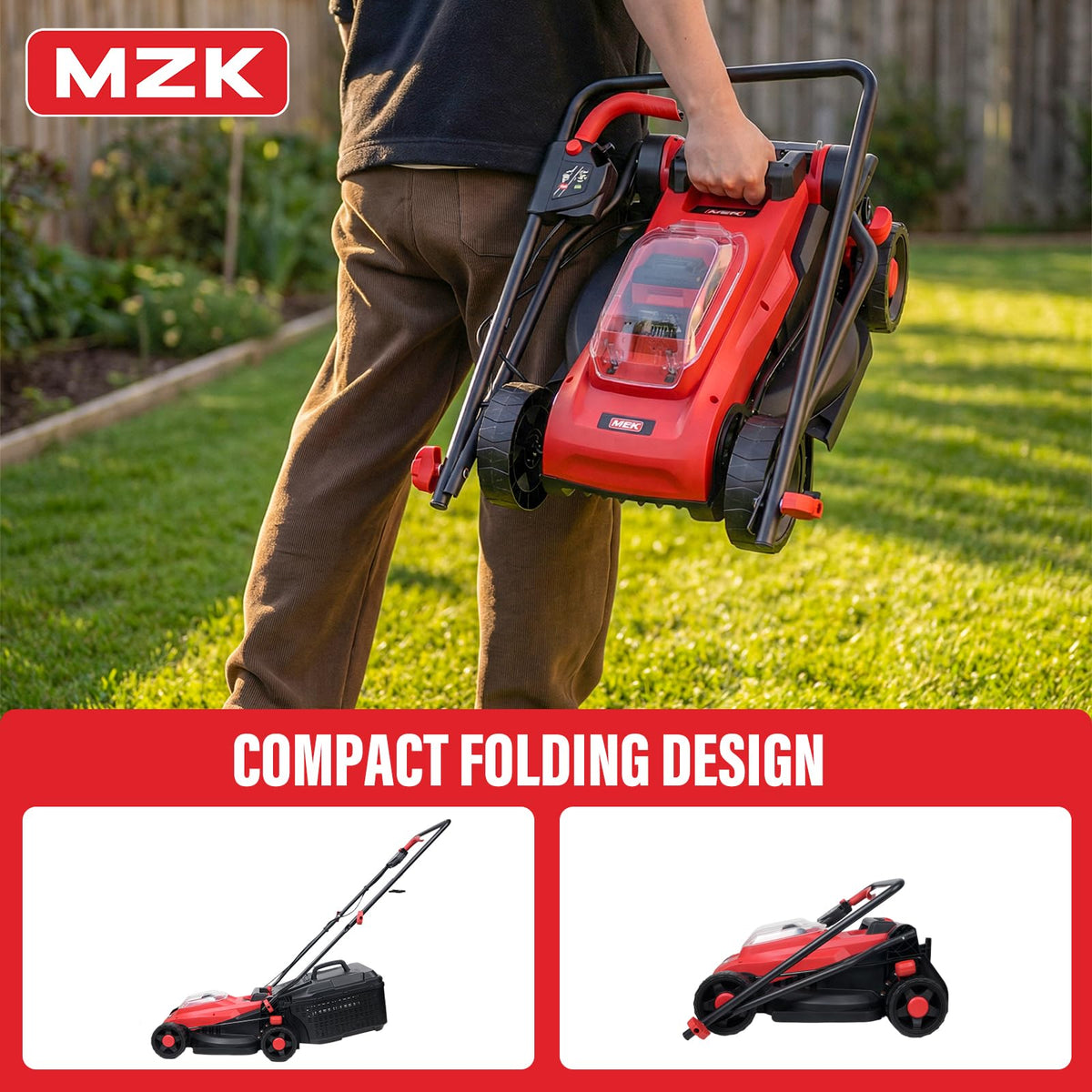 Tondeuse à gazon à gazon électrique sans fil MZK 20V 13 avec sac de ramassage.