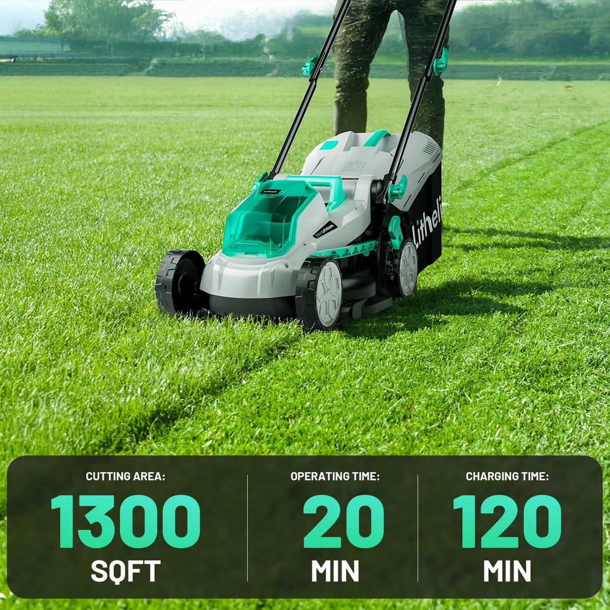 Tondeuse à gazon à gazon sans fil Litheli 33 cm (13 pouces), 5 hauteurs de coupe, 20 V, idéale pour le jardin, la cour et la ferme. Moteur sans balais, batterie 4,0 Ah et chargeur inclus.