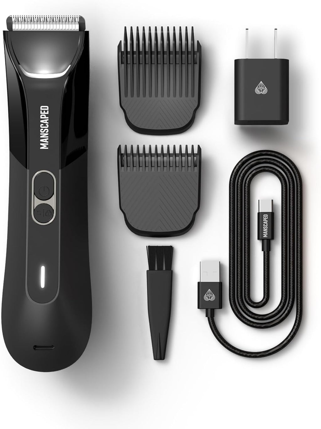 MANSCAPED® The Lawn Mower® 4.0 PRO - Tondeuse à gazon pour le maillot et le corps, lame SkinSafe® améliorée, étanche et utilisable sur peau sèche ou humide, compatible avec la recharge USB-C et sans fil, rasoir intime pour homme avec verrouillage de