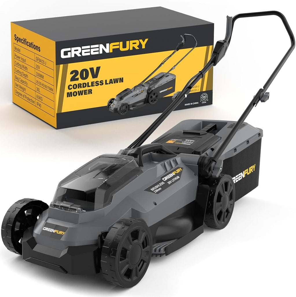 Tondeuse à gazon à gazon sans fil de 33 cm (13 pouces), compatible avec la batterie Dewalt 20V MAX, tondeuse électrique sans balais avec bac de ramassage de 30 litres (8 gallons), réglage de la hauteur de coupe sur 5 niveaux, pour petits jardins (bat